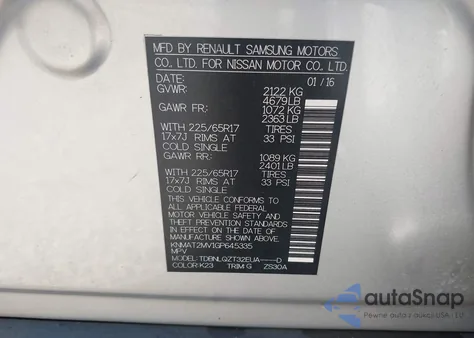 2016 Nissan Rogue S/Sl/Sv z USA, uszkodzony, nr VIN KNMAT2MV1GP645335